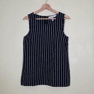 Ellen Tracy Linen Top Women S Blue Navy Stripes Sleeveless Coastal Preppy Boho